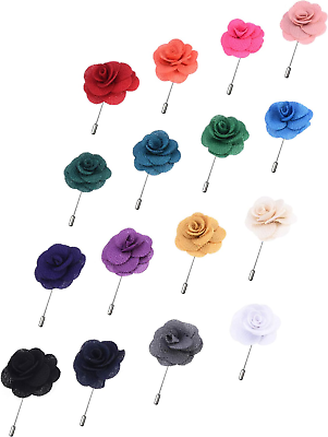 #ad 16 Pieces Flower Mens Lapel Pins Handmade Satin Boutonniere Pin for Suit Wed $18.29