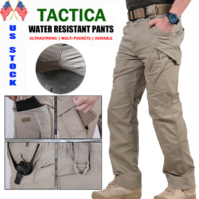 #ad Tactical Mens Cargo Pants Waterproof Work Hiking Combat Outdoor Trousers Pants A $23.99