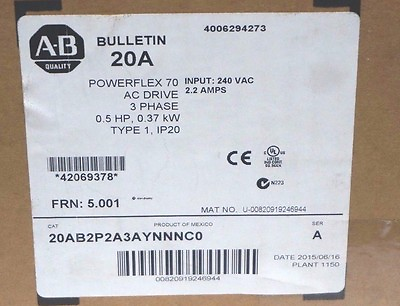 #ad NEW Allen Bradley 20AB2P2A3AYNNNC0 Variable Frequency Drive $2089.00