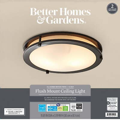 #ad Classic 12quot; Bronze Flushmount Ceiling Light Glass Shade Two Bulbs Included $26.96