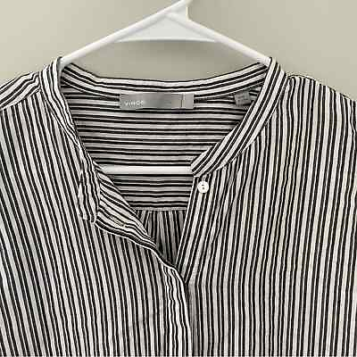 #ad Vince Women#x27;s Striped Cotton Tunic Banded Collar Coastal Size Large $30.00