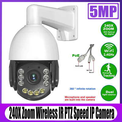 #ad 5MP Wireless 240X Zoom Humanoid Auto Track Two Way Audio IR PTZ Speed IP Camera $235.99