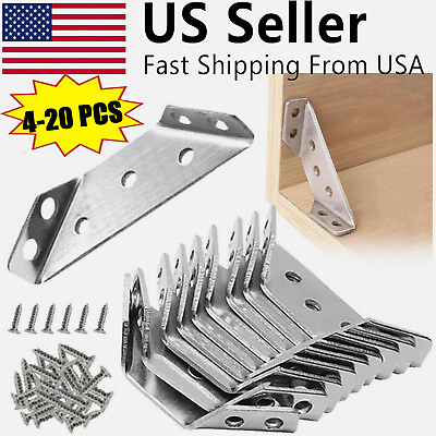 #ad 4 20x Universal Furniture Corner Connector Stainless Steel Angle Corner Brackets $6.89