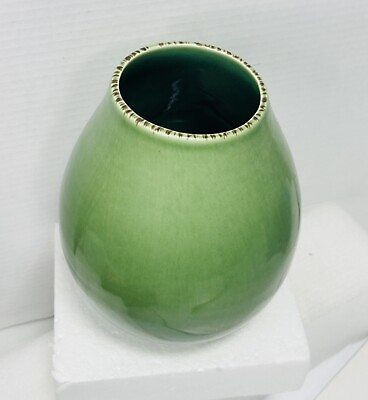#ad Crate amp; Barrel Green Bulb Shaped Pottery Vase Made in Poland Ceramic EUC $29.00