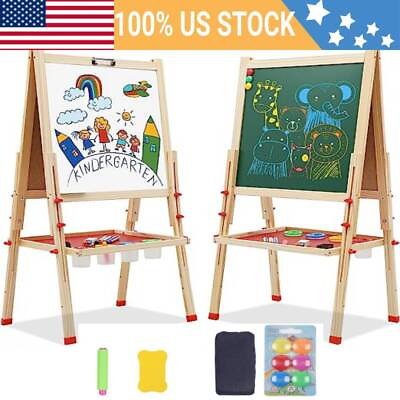 #ad Adjustable Wooden Kid#x27;s Art Easel w Paper Roll Painting Accessories 55x55x136CM $37.99