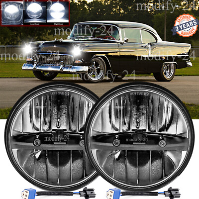 #ad Pair Black 7quot; Inch LED Headlights DOT Approved fit Chevy Bel Air 1955 1956 1957 $85.94