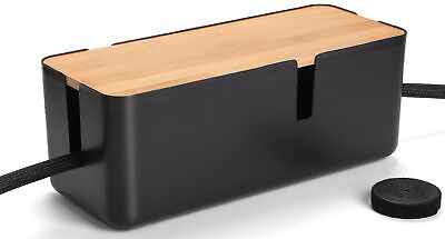 #ad Cable Management Box with Bamboo Lid Black Cable Box Small Cord Hider Box Co... $34.32