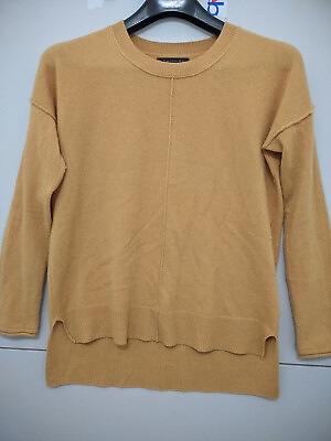 #ad Tahari Sweater Womens XS Gold Pullover Pure Luxe 100% Cashmere Hi Low Slit Crew $20.00