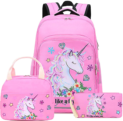 #ad Girls Backpack Kids Boys Elementary Bookbag Girly School Bag with Insulated Lunc $41.37