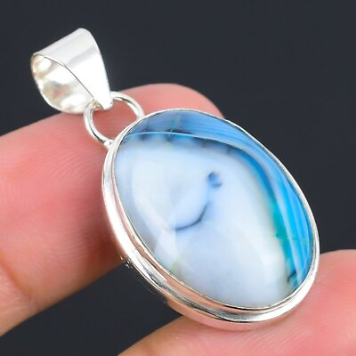 #ad Blue Lace Agate Gemstone Handmade 925 Sterling Silver Jewelry Pendant 1.50quot; $11.82