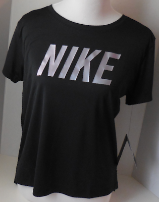 #ad Nike Women Miler Short Sleeve Running Top T Shirt Black Silver Size M New $24.26