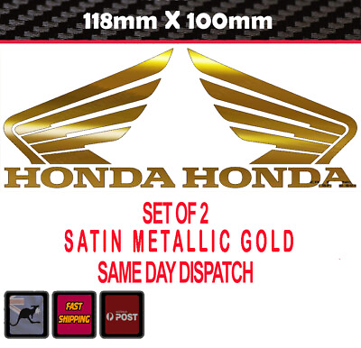 #ad Gold Honda Pair style Wings Vinyl cut decals 118mmx100mm Tank Window AU $9.95