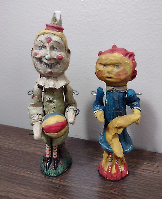 #ad Poliwoggs Clown Sun Girl Jointed Folk Art Halloween Figurine Dept 56 Vintage $59.99
