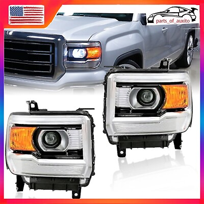 #ad Fit 2014 2019 GMC Sierra Headlights Assembly W Driver Projector Passenger New $209.99