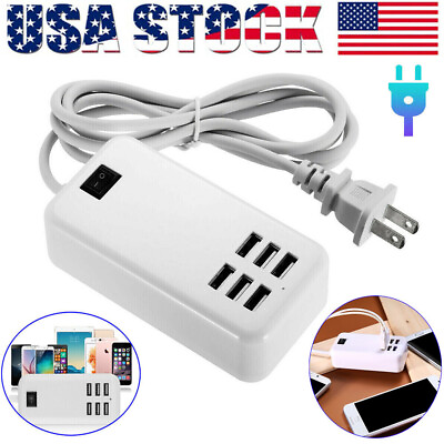 #ad 6 Port USB Hub Fast Wall Charger Station Multi Function Desktop AC Power Adapter $8.96