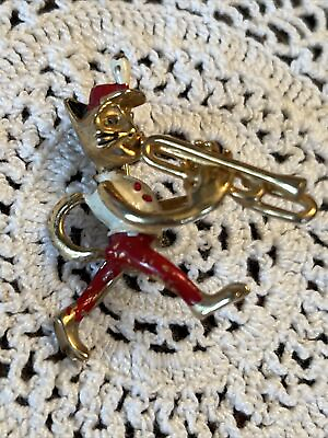 #ad Vintage Instrument band￼ Cat Pin Brooch Gold Tone #3 $15.99