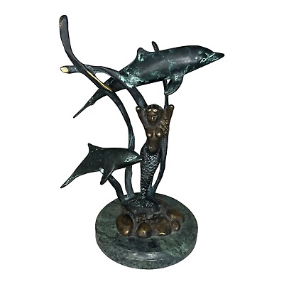 #ad Vintage Bronze Statue Sculpture Mermaid Dolphins SPI San Pacific Intl USA 10” $78.99