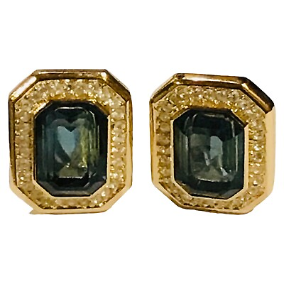 #ad CHRISTIAN DIOR London Blue Topaz Crystal Golden Vintage Clip Earrings $300.00