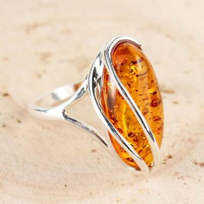 #ad HONEY BALTIC AMBER LONG STERLING SILVER WRAP OVER RING GBP 32.40