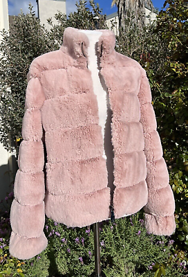 #ad Calvin Klein Short Jacket Coat Full Zip Faux Fur Dusty Pink Lined Size M EUC $65.00
