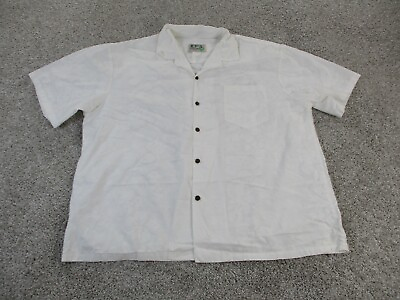 #ad VINTAGE KY#x27;s Men Hawaiian Shirt White Floral XXL Short Sleeve Tropical Cotton EC $13.99