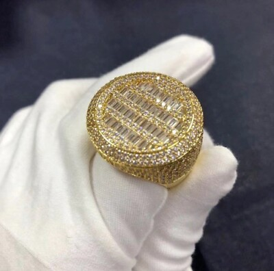 #ad 3Ct Baguette amp; Round Cut Diamond 925 Silver Cluster Ring 14K Yellow Gold Plated $184.99