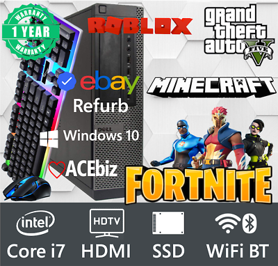 #ad Gaming PC HDMI SSD i7 WiFi BT Desktop Computer Fortnite Roblox Minecraft Sims $140.00