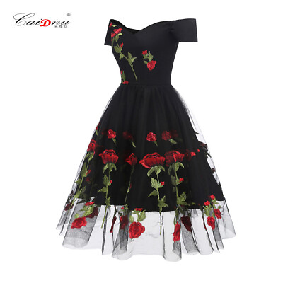 #ad Summer Woman Embroidery Rose Lace Mesh Dress Party Dress $36.89