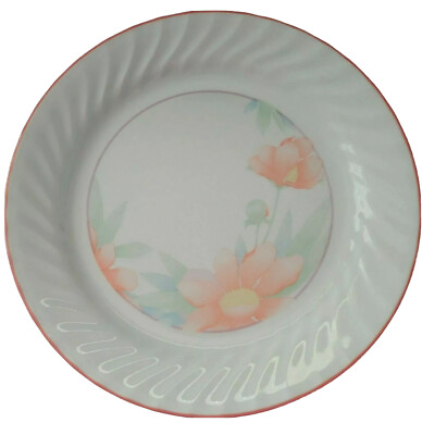 #ad Corelle Peony Flower Swirl Dinner Plate Pink Edge 10quot; $15.99