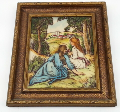 #ad Vintage 4D Artini Sculptured Engraving Hand Painted Twin Etched 2 Girls Meadow $79.91