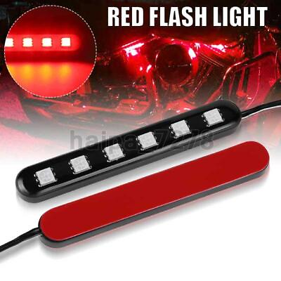 2X Red Motorcycle ATV Truck 3inch LED Strobe Flashing Brake Tail Light Strip Bar $9.98