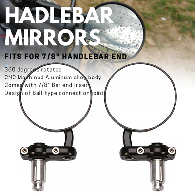 Universal Bar End Mirrors 7 8quot; Black Aluminum Motorcycle For Cafe Racer Bobber $14.95