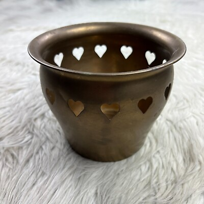 #ad Brass Heart Cut Out Pot Planter Home Decor Boho 6quot; $22.99