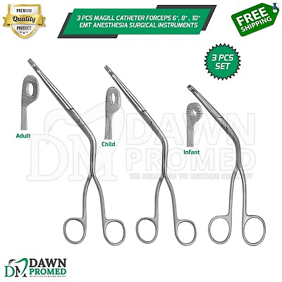 #ad 3 Pcs Magill Catheter Forceps 6″ 8″ amp; 10″ EMT Anesthesia Surgical Instruments $15.90