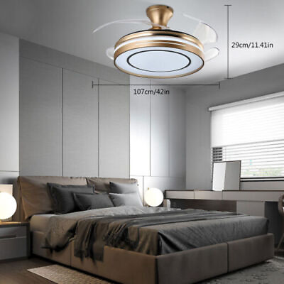 Retractable Chandelier Remote Control Ceiling Fan Lamp Light 3 Color Light 42quot; $93.95