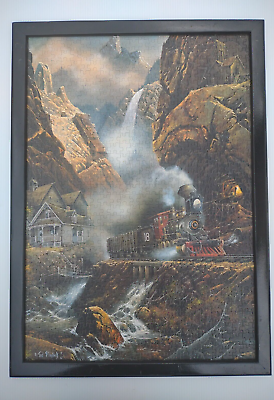 #ad Completed R R Train Puzzle Framed TED BLAYLOCK Signed 1996 Telluride Homecoming $99.99