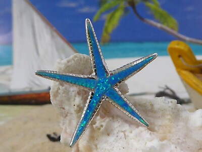 #ad REAL STERLING SILVER STARFISH SLIDE WITH BLUE OPAL $21.00