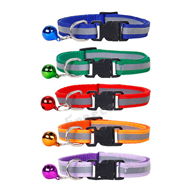 #ad Reflective Dog Collar Pet Cat Puppy Nylon Collar with Bell Neck Adjustable $3.09
