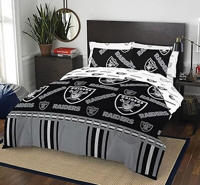 #ad Las Vegas Raiders NFL Rotary Queen Bed in a Bag Set $153.95