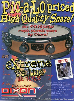 #ad 1997 Print Ad of Dixon PDS2043M Maple Piccolo Snare Drum $8.99