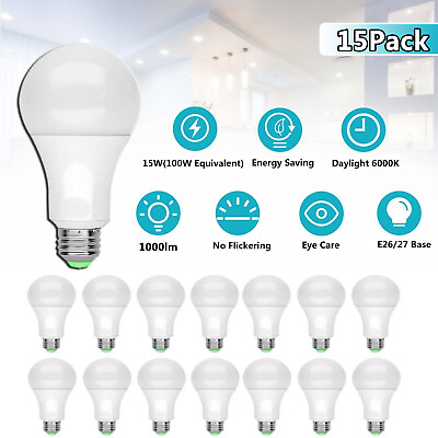 #ad 15X LED Light Bulbs Replacement 100W Eq 15W Daylight E26 6500K Home Bedroom Lamp $25.15
