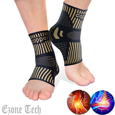 #ad Copper Ankle Support Brace Compression Sleeve Socks Elastic Foot Pain Relief $5.01