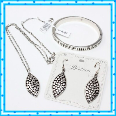 #ad Brighton Pebble Leaf Short Pendant Necklace Earrings Bracelet Set NWT $188 $141.00