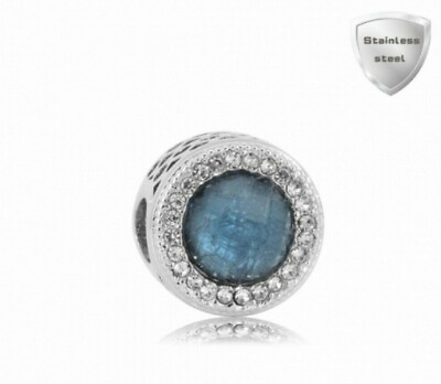 #ad Stainless European Charm Bead CZ Radiant Halo Blue fits all Bracelets Jewelry $10.99