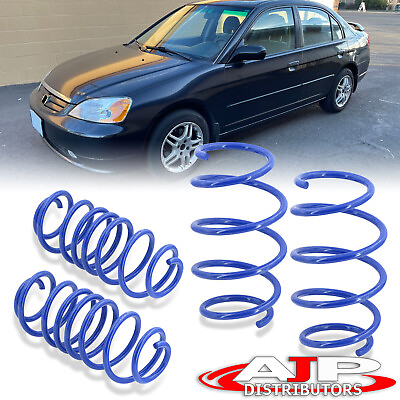 #ad Blue JDM Drop Suspension Lowering Springs Kit For 2001 2005 Honda Civic 2DR 4DR $74.99