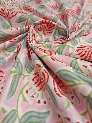 #ad Indian Sewing Dressmaking Cotton Fabric Printed Hand Block Natural Running Pink $60.49