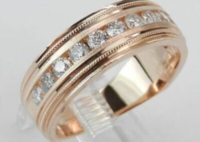 #ad 14K Rose Gold Over 1.10Ct Round Simulated White Diamond Wedding Band Ring Mens $197.28