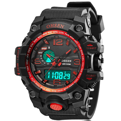 #ad OHSEN Men Sport Watches Large Dial Dual Time Boy Digital Quartz Male Wristwatch $15.99
