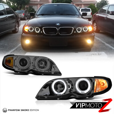 #ad For BMW E46 3 SERIES 4DR 02 05 Smoke Halo Projector Headlight Lamp Amber Signal $186.95