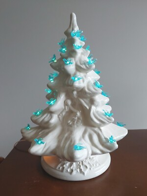 #ad Vintage Mold Light Up Ceramic Christmas White Tree 16” Great Condition Manger Sc $79.00